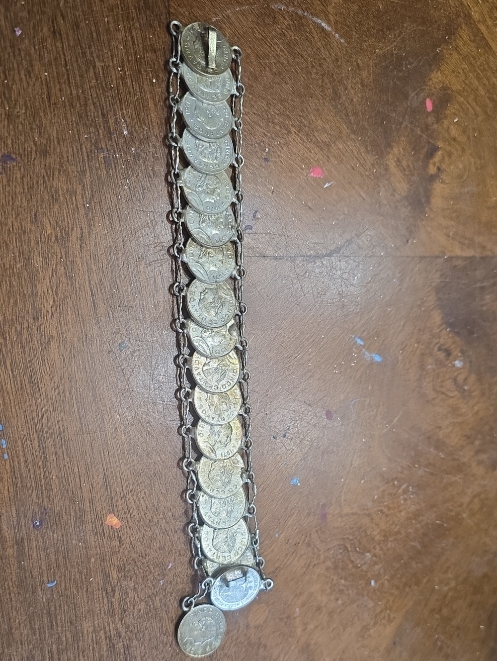 Vintage Mexican Coin Link Bracelet - Silver Tone 1970-1972